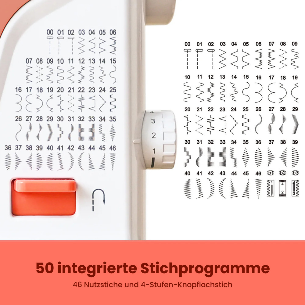 Preview: PooLin EOC01 – Elektronische Nähmaschine mit 50 Stichen & 8 Nähfüßen